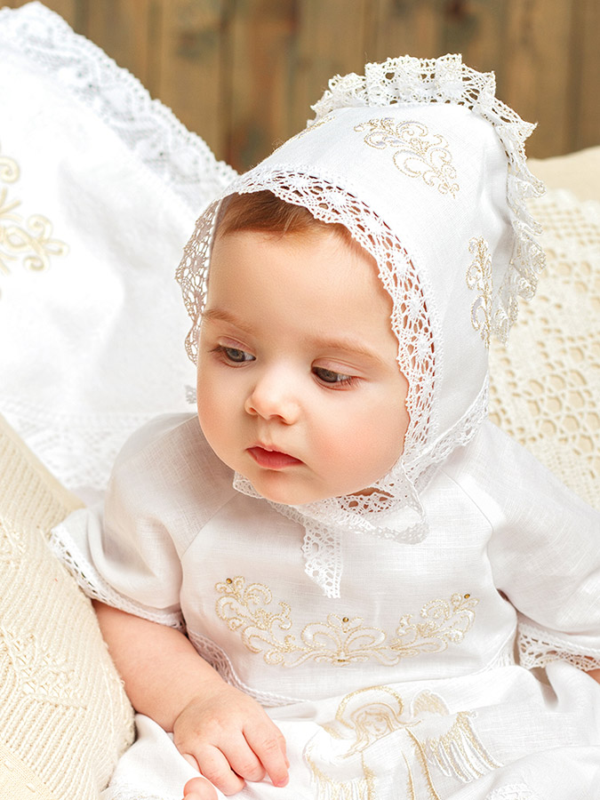 Чепчик с золотой вышивкой "София" фото 3