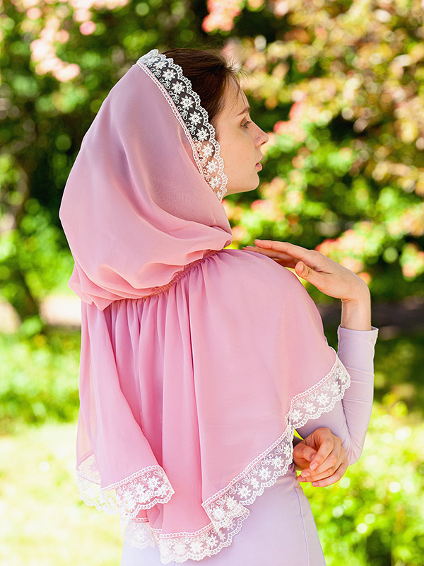 Шифоновый платок с капюшоном "Пион" фото 4