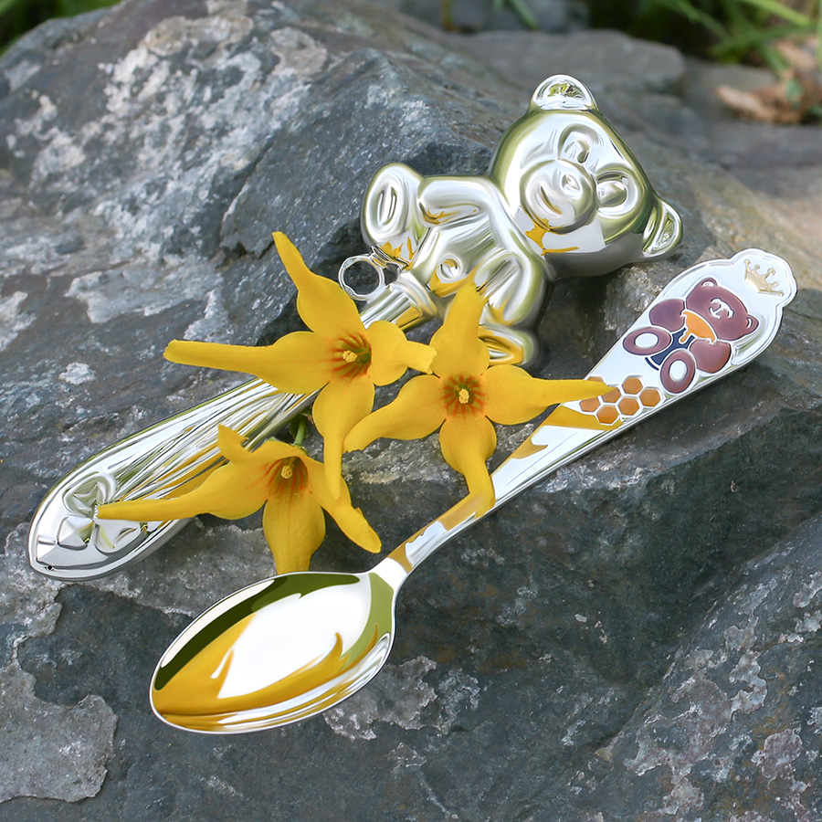 Серебряная ложка и погремушка "Мишка" фото 5