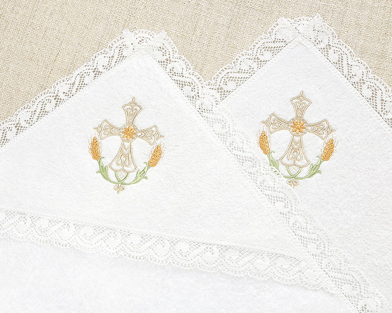 Кружевное полотенце для крещения "Крестик в колосках" фото 3