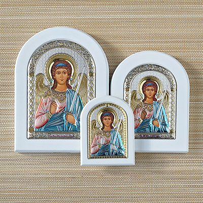 Фото товара "Икона белое дерево "Ангел-хранитель" цветная" из магазина ЛиноБамбино