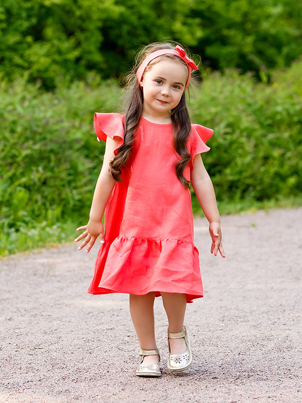 Платье Нимфа коралл лён фото 3