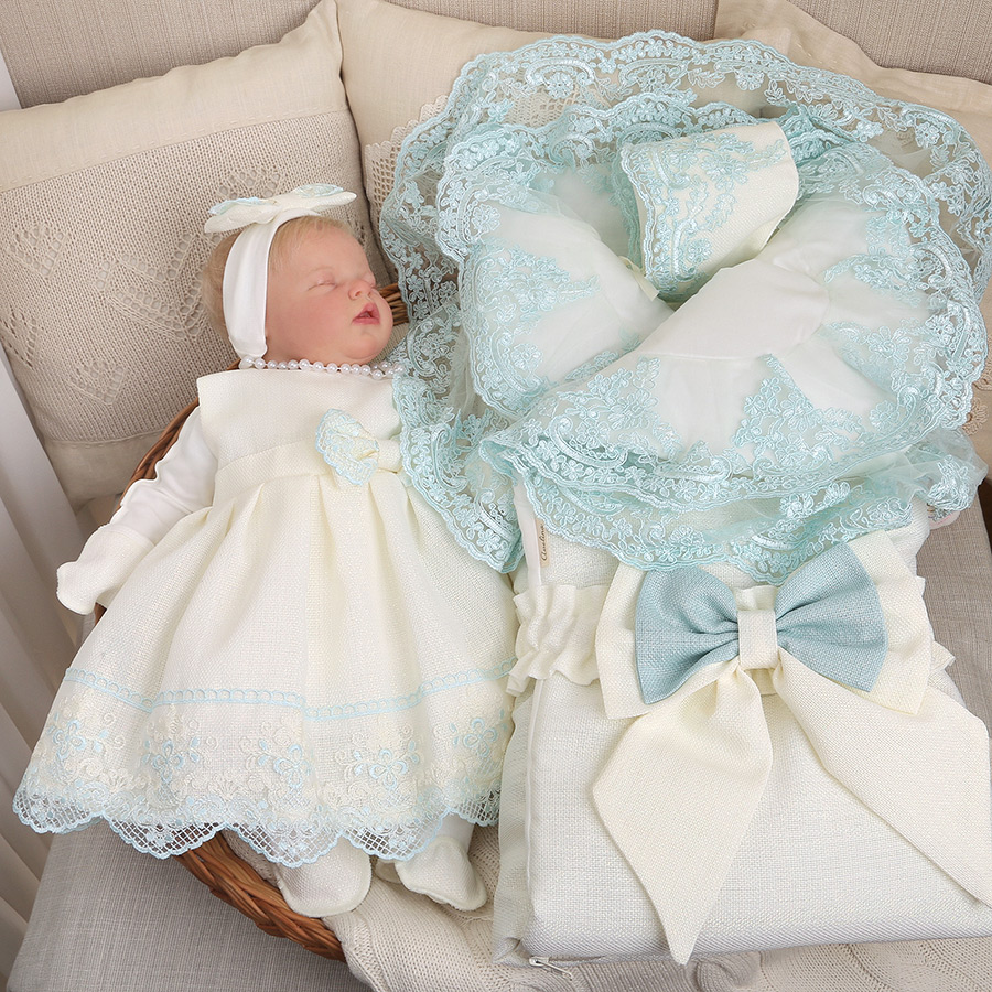 Комплект на выписку девочки "Люрекс" молоко-тиффани фото 2