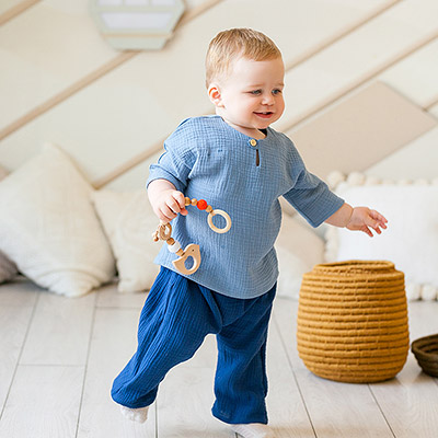 Костюмчик из муслина Дуэт темносиний-джинс для мальчика - миниатюра фотографии товара в каталоге ЛиноБамбино