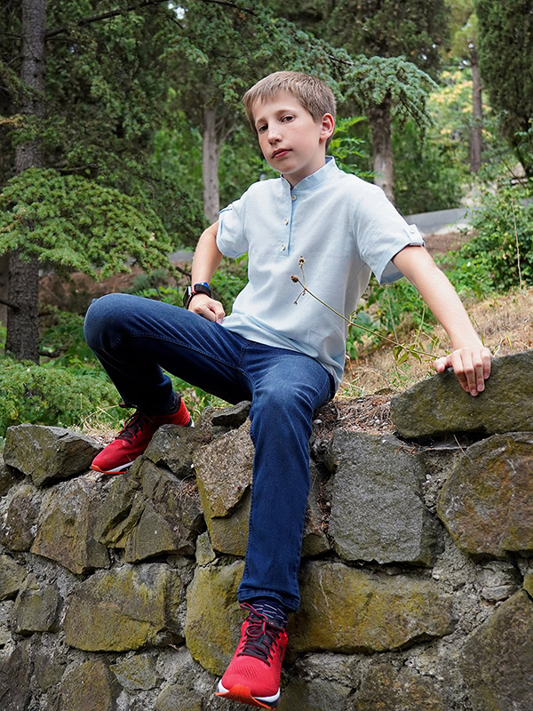 Рубашка для мальчика голубой лен фото 1