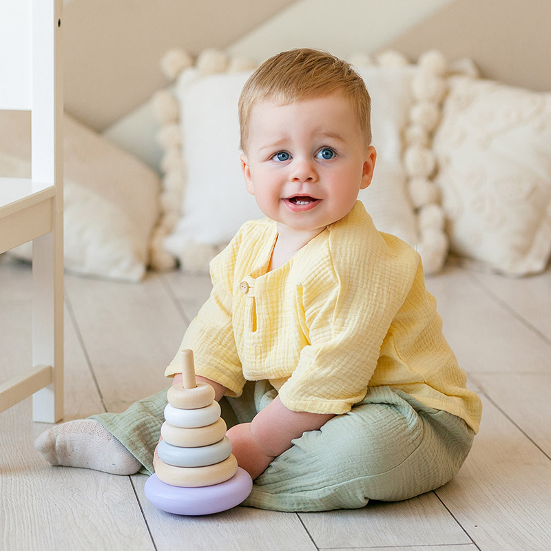 Костюмчик из муслина Дуэт желто-оливковый для мальчика фото 4