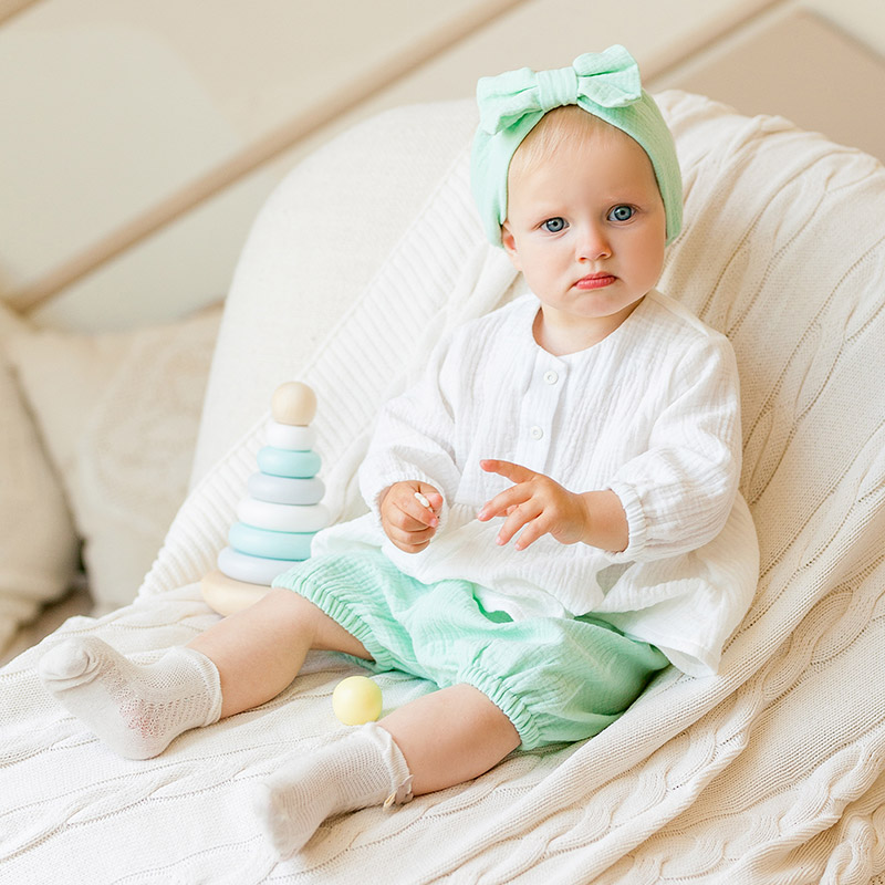 Костюмчик из муслина Дуэт мятно-молочный для девочки фото 1