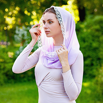 Шифоновый снуд для церкви "Сирень" - фото из магазина ЛиноБамбино