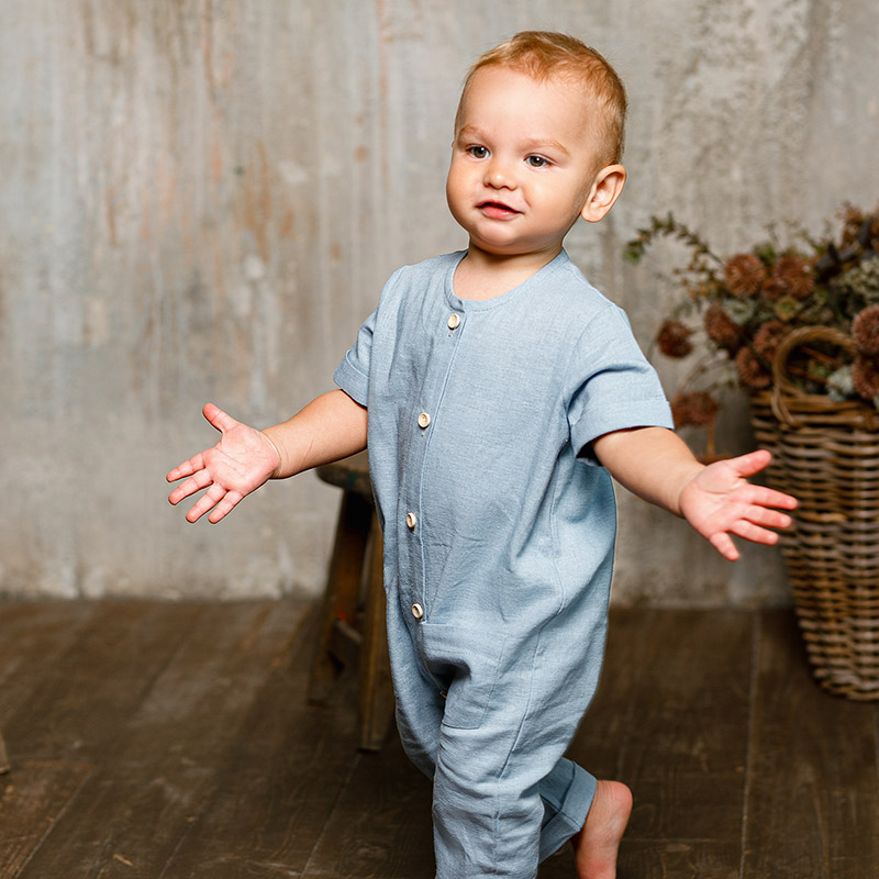 Льняной комбинезон Ветерок серо-голубой фото 4