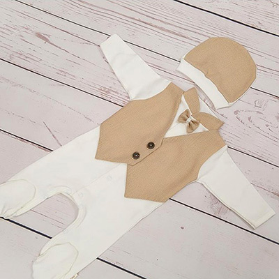 Комплект на выписку мальчика "Люрекс" какао - миниатюра фотографии товара в каталоге ЛиноБамбино