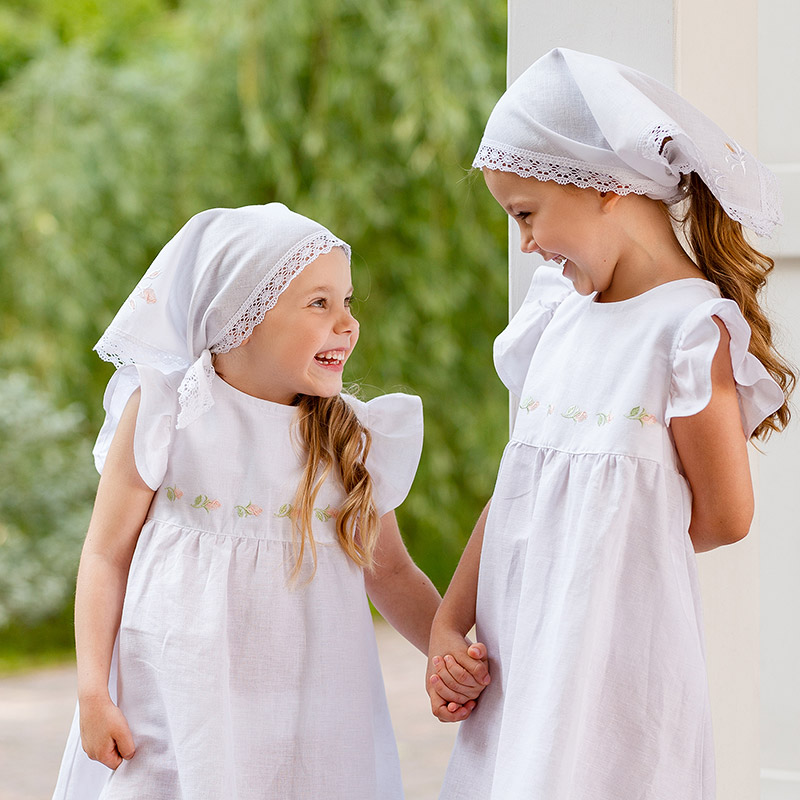 Платье Розочки белое лён фото 12