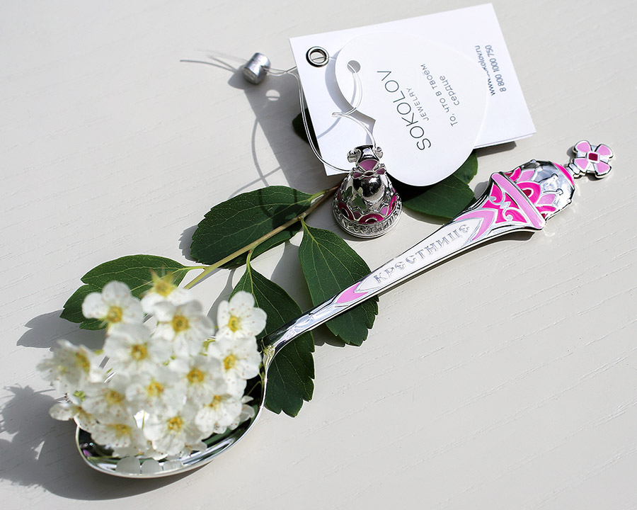 Серебряная ложка с эмалью "Крестнице" фото 4