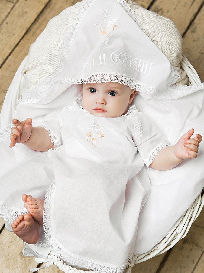 Пеленка для крещения с вышитым капюшоном Спаси и сохрани фото 4