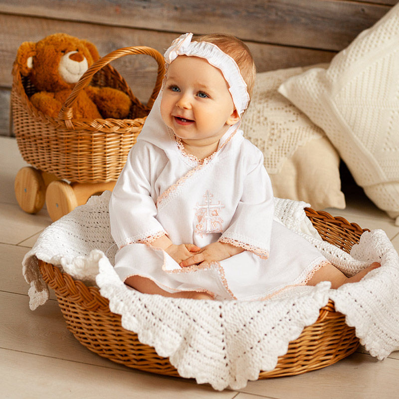 Теплая крестильная рубашка "Розовый Лучик" фото 2