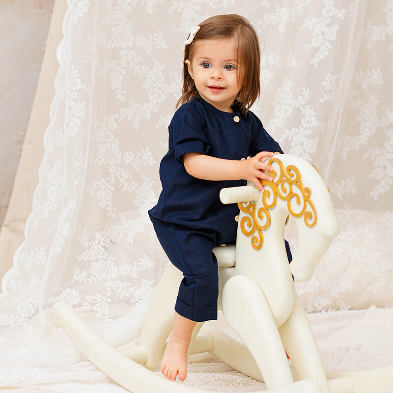 Льняной комбинезон Ветерок темно-синий фото 1