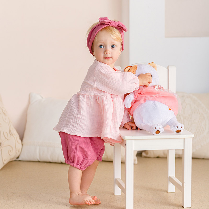 Костюмчик из муслина Дуэт ягодно-розовый для девочки фото 2