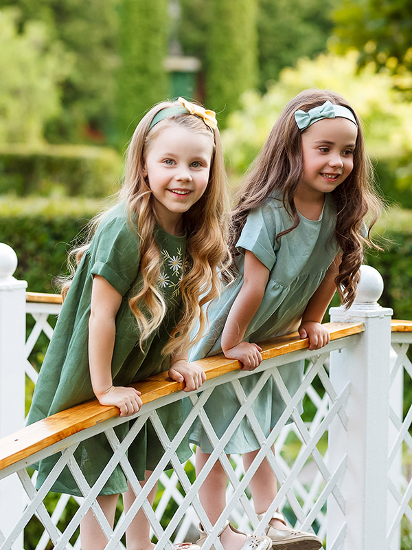 Платье Ромашки зеленое лён фото 7