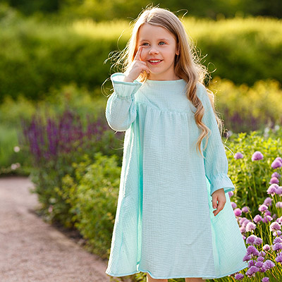 Платье Дымка мятно-бирюзовая муслин - миниатюра фотографии товара в каталоге ЛиноБамбино