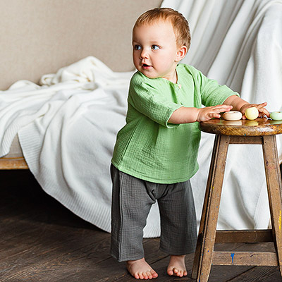 Костюмчик из муслина Дуэт салатово-серый для мальчика - миниатюра фотографии товара в каталоге ЛиноБамбино