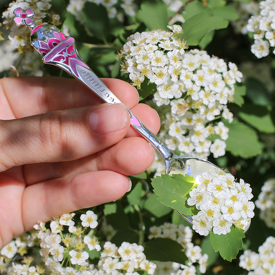 Серебряная ложка с эмалью "Крестнице" фото 2