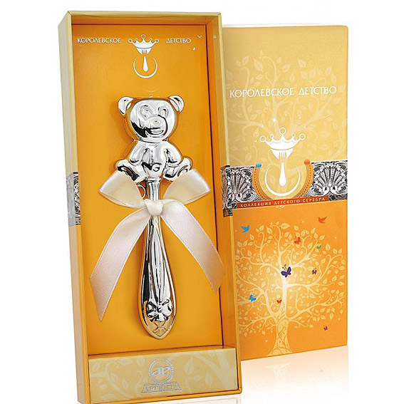 Серебряная погремушка "Мишка" фото 1