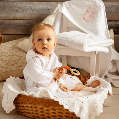 Крестильный набор "Розовый лучик" с полотенцем - миниатюра фотографии товара в каталоге ЛиноБамбино