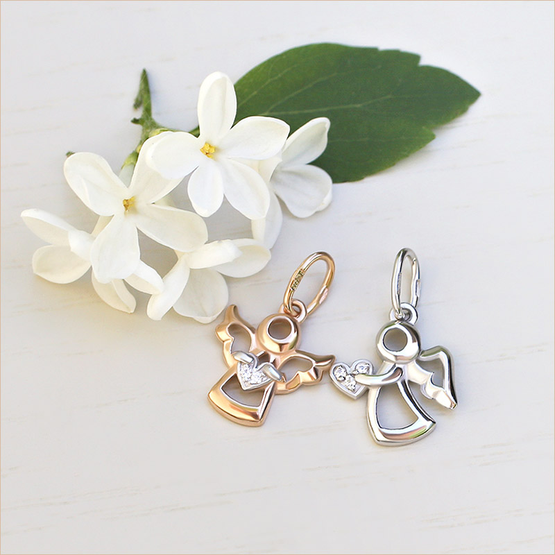 Золотая подвеска ангелочек с фианитом 23184АКВ фото 4