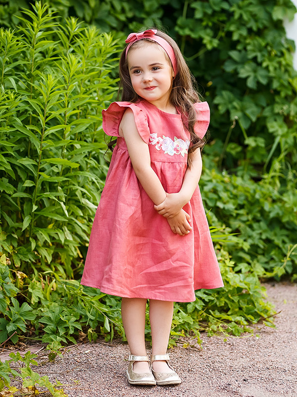 Платье Анютины глазки лён брусника фото 5