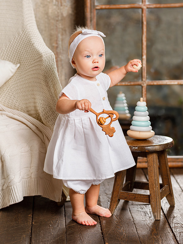 Льняное платье с шортами Милаша белое фото 1