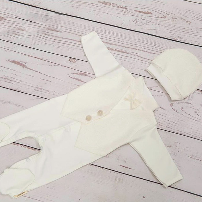 Костюм на выписку мальчика "Джентльмен" люрекс молочный фото 1