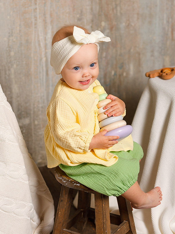 Костюмчик из муслина Дуэт салатово-желтый для девочки фото 2