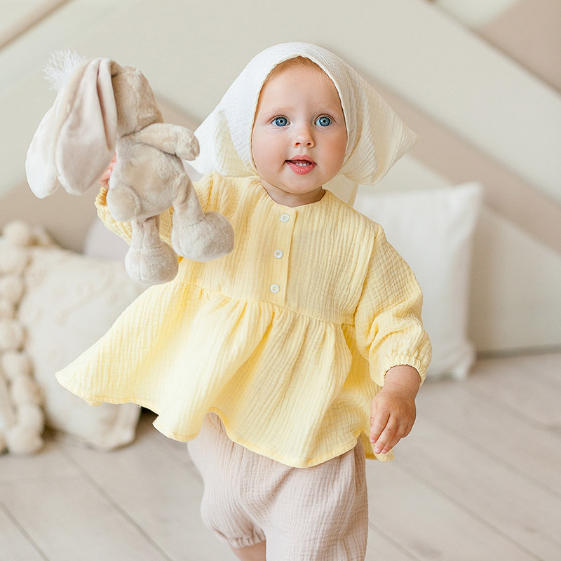 Костюмчик из муслина Дуэт бежево-желтый для девочки фото 5