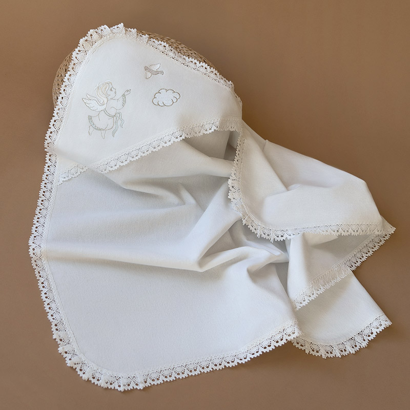 Теплая пеленка для крещения "Ангел" с капюшоном фото 1