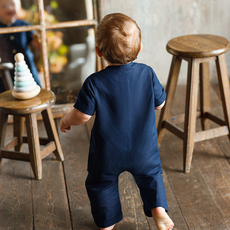 Льняной комбинезон Ветерок темно-синий фото 8