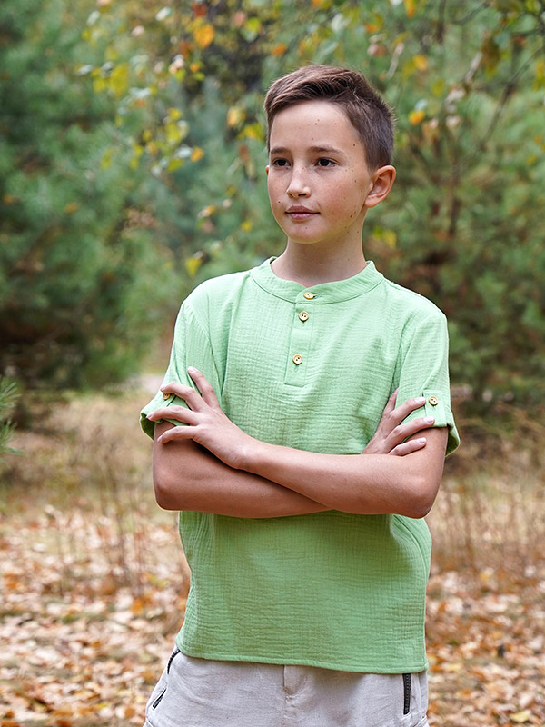 Рубашка для мальчика салатовый муслин фото 3