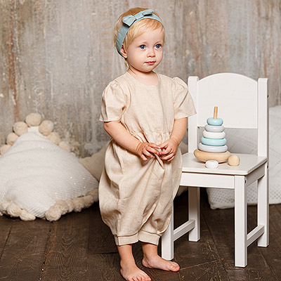 Льняной комбинезон Безе бежевый - миниатюра фотографии товара в каталоге ЛиноБамбино