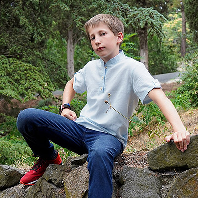 Рубашка для мальчика голубой лен