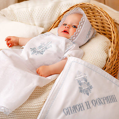 Крестильная рубашка "Голубая лоза" для мальчика - миниатюра фотографии товара в каталоге ЛиноБамбино