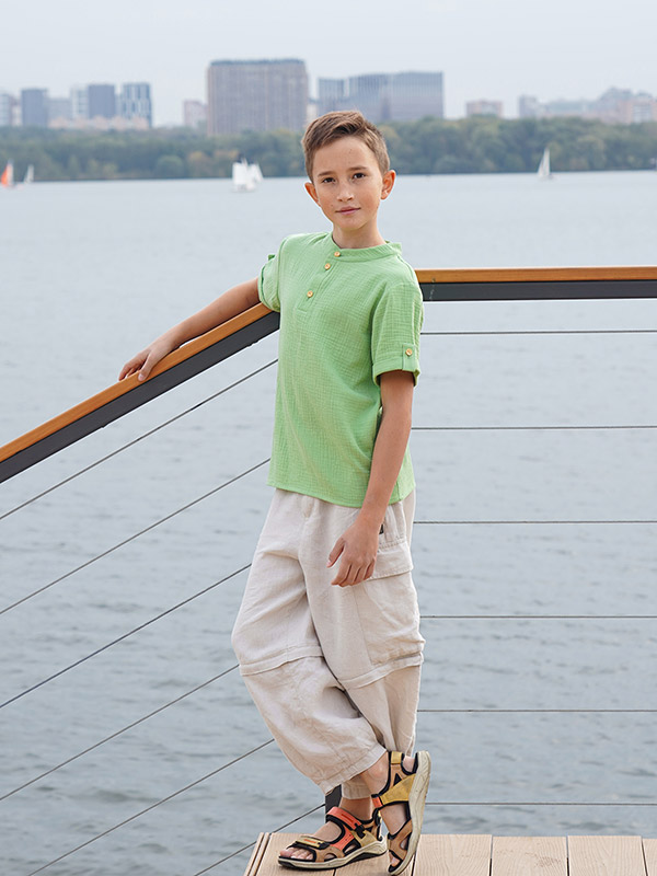 Рубашка для мальчика салатовый муслин фото 6