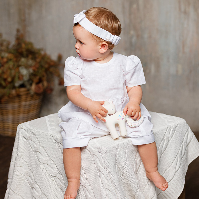 Льняной комбинезон Безе белый фото 3