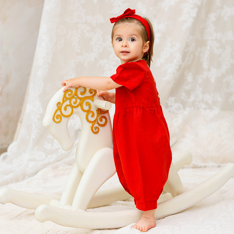 Льняной комбинезон Безе красный фото 2