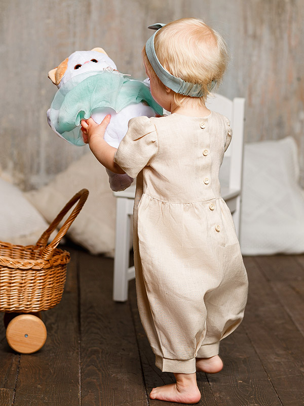 Льняной комбинезон Безе бежевый фото 4