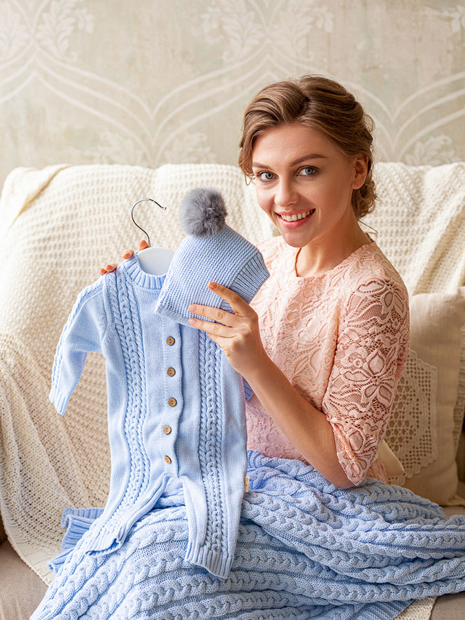 Вязаный комбинезон "Косички" голубой фото 4