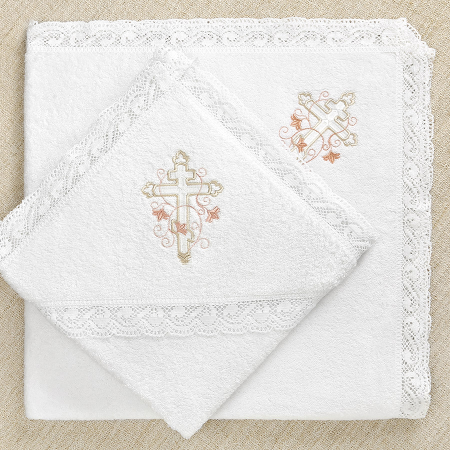 Махровое кружевное полотенце для крещения "Обвитый крестик" фото 3