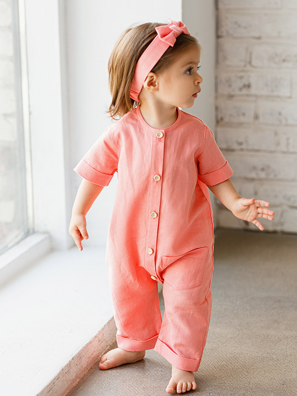 Льняной комбинезон Ветерок лосось фото 2