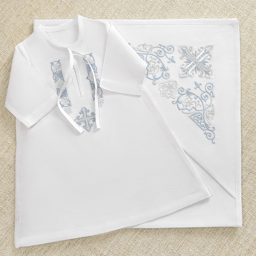 Крестильный комплект "Артемий" для мальчика с пеленкой фото 1