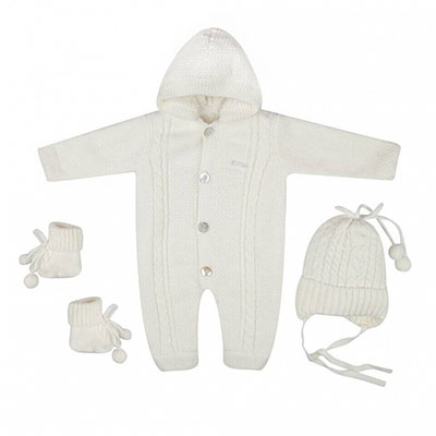 Вязаный комплект "Теплуша", экрю