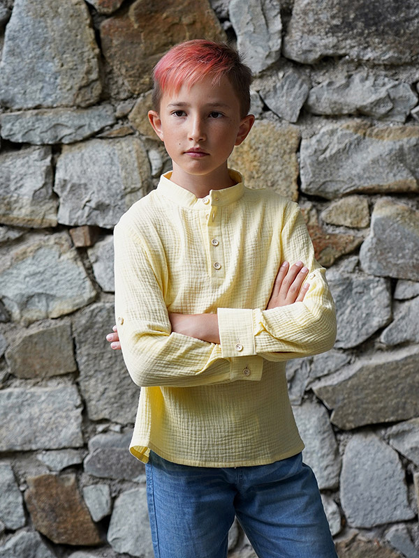 Рубашка для мальчика желтый муслин фото 1