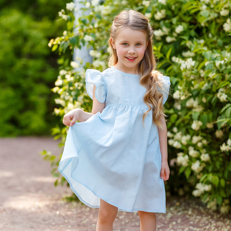 Платье базовое нежно-голубое лён фото 3