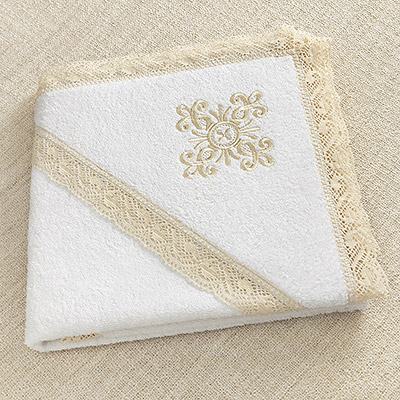 Фото товара "Махровое кружевное полотенце для крещения "Бежевый вьюнчик"" при наведении